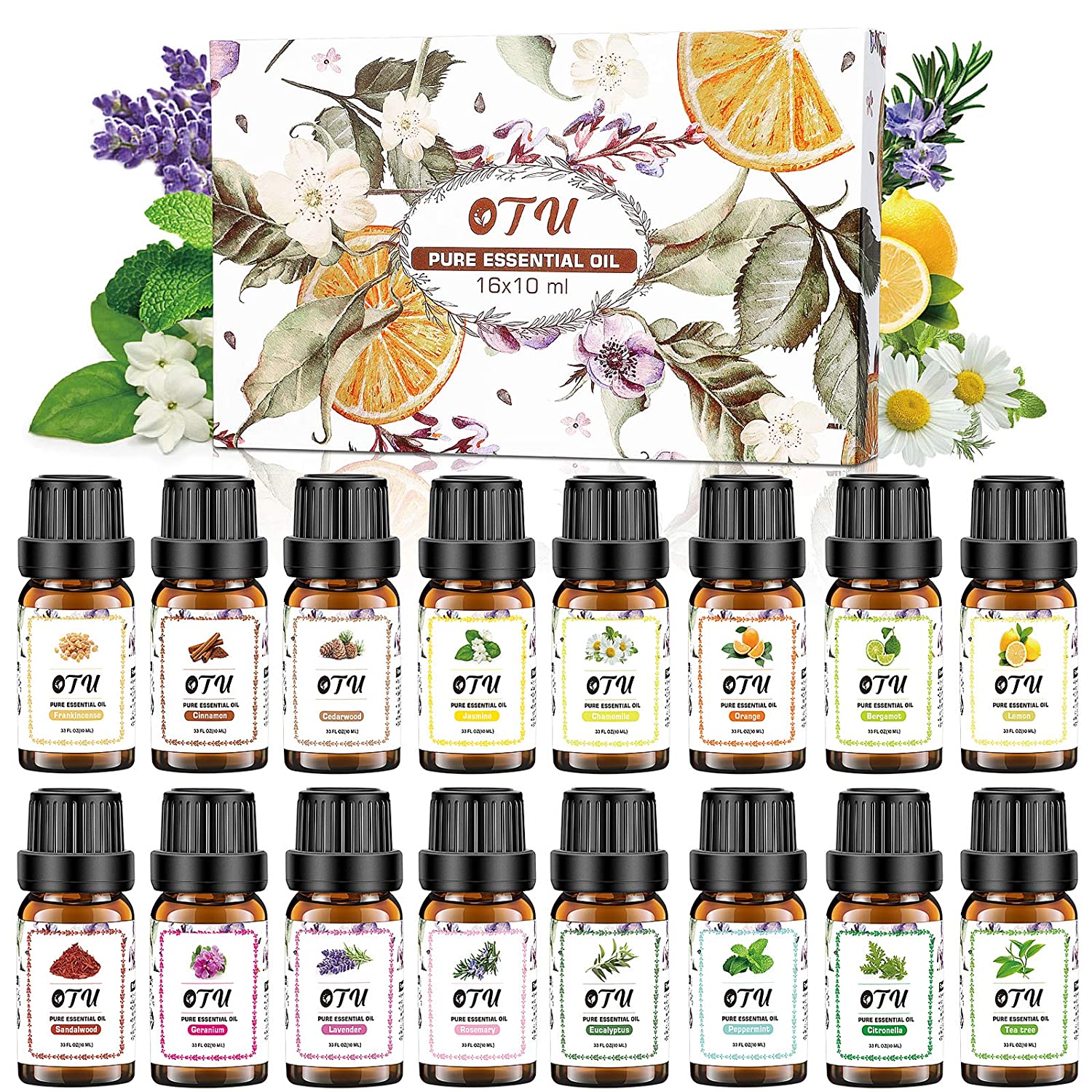Cliganic USDA Organic Aromatherapy Essential Oils Set (Top 4), 100% Pure  Natural - Peppermint, Eucalyptus, Tea Tree & Orange