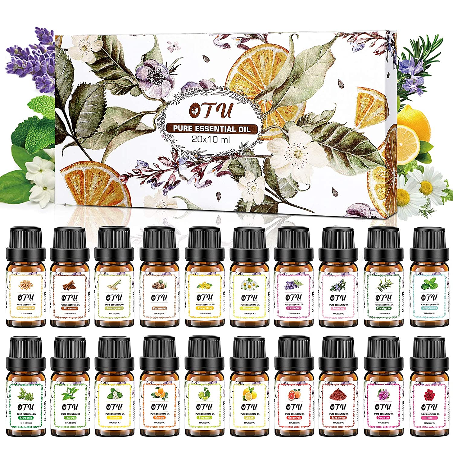 Homasy 6x10 ML Essential Oils, Floral Collection Pure Essential